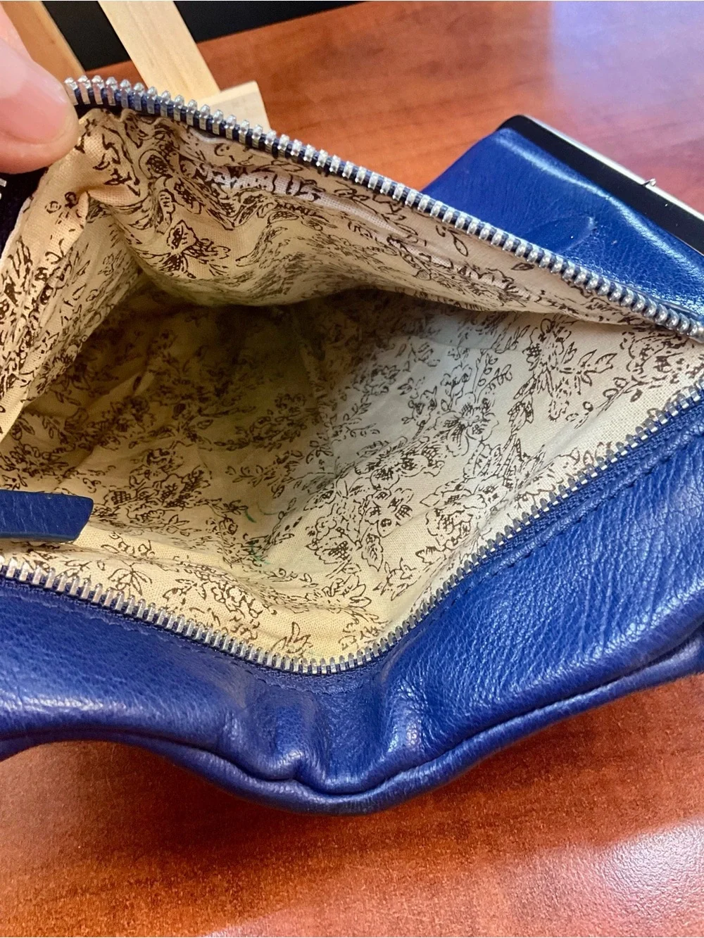 HOBO Navy Leather Frame Clutch with Silver Trim